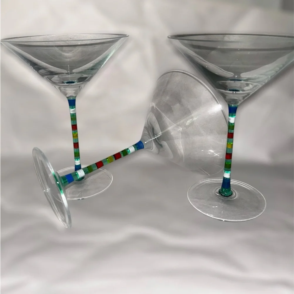 Crate&Barrel | Vintage Caprice multi color stem martini glasses set of 3